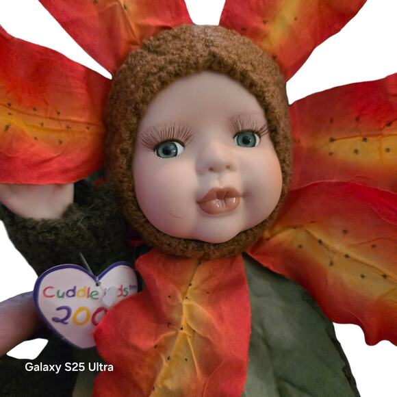 Geppeddo Blossom Flower Cuddle Kids Doll Sophie Porcelain Face 8.5” Plush 2001 - Picture 2 of 6